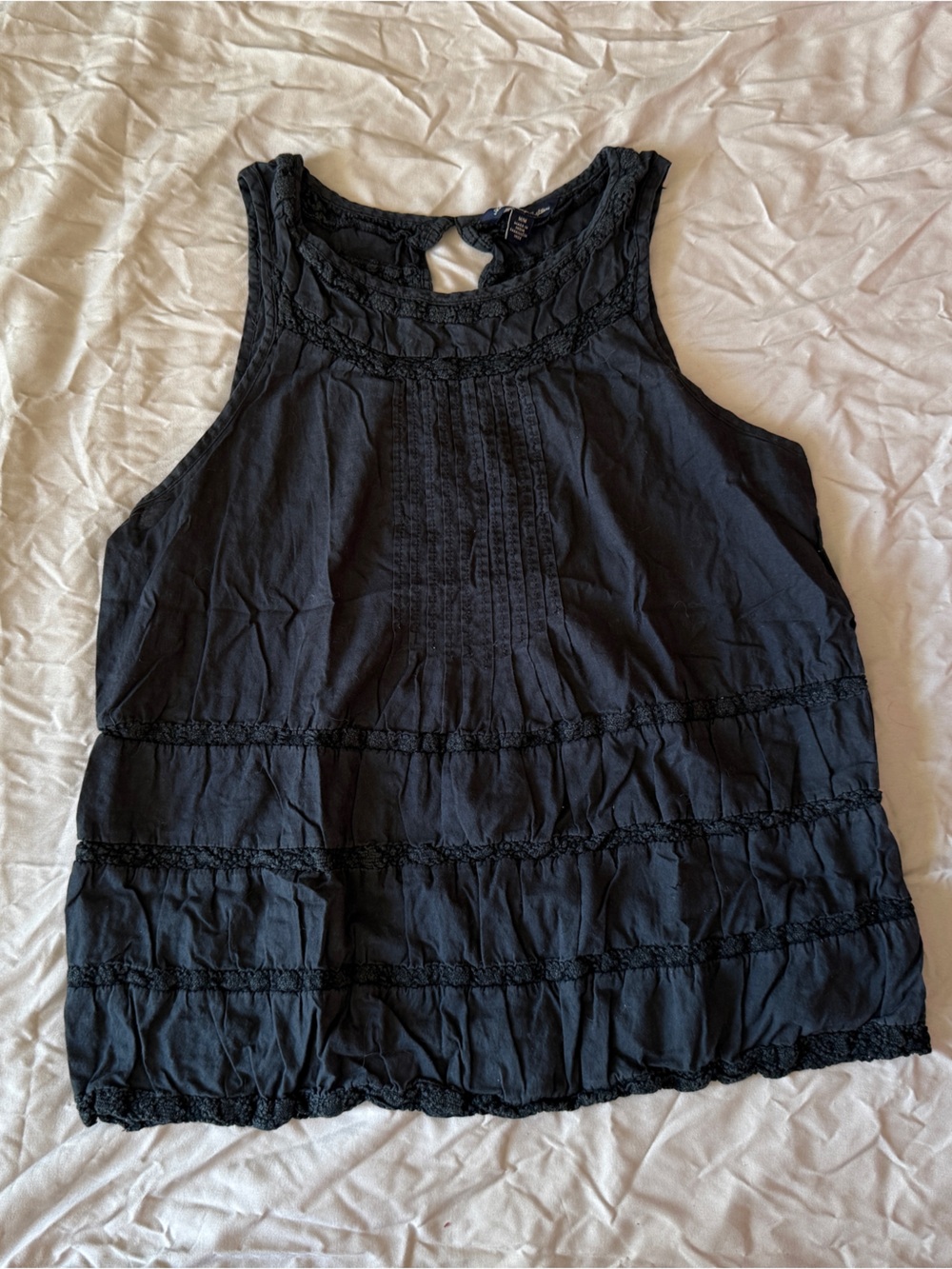 American Eagle Outfitters Black Crochet Trim Tank Top